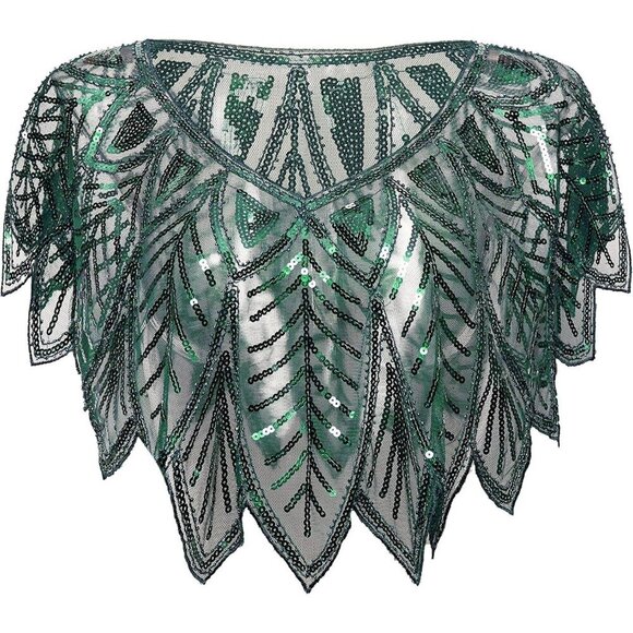 BABEYOND 1920s Dark Green Shawl Wrap Evening Cape Bridal Bolero Flapper Cover - Picture 1 of 5